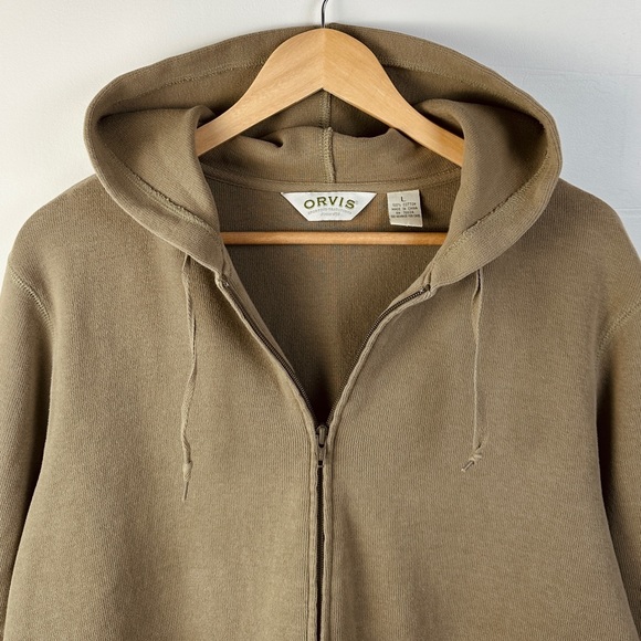 Orvis zip-up Hoodie - Khaki Grn - 100% Cotton - Size L - Picture 6 of 7